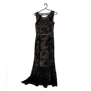 Enfocus Petite Navy Knitting over Beige Slip Dress 4P